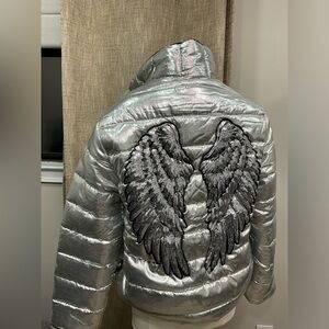 MAX ALEXANDER Angel Wings Silver Lame Puffer Jacket Size XS “Couture To The Max”